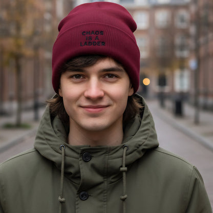 Premium Cuffed "Chaos Is A Ladder" Embroidered Beanie - Slay Hoodies