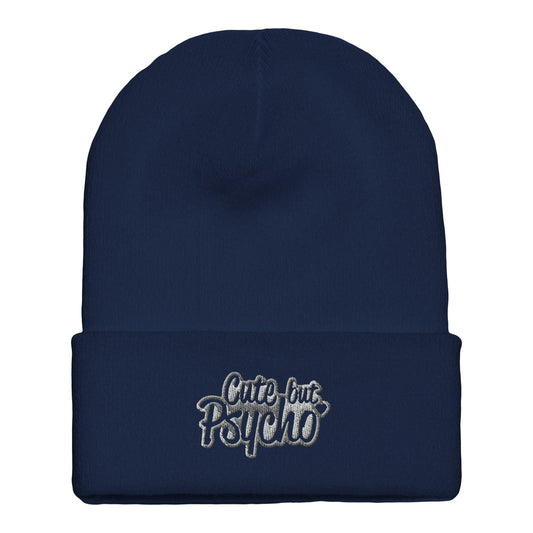 Premium Cuffed "Cute but Psycho" Embroidered Beanie - Slay Hoodies