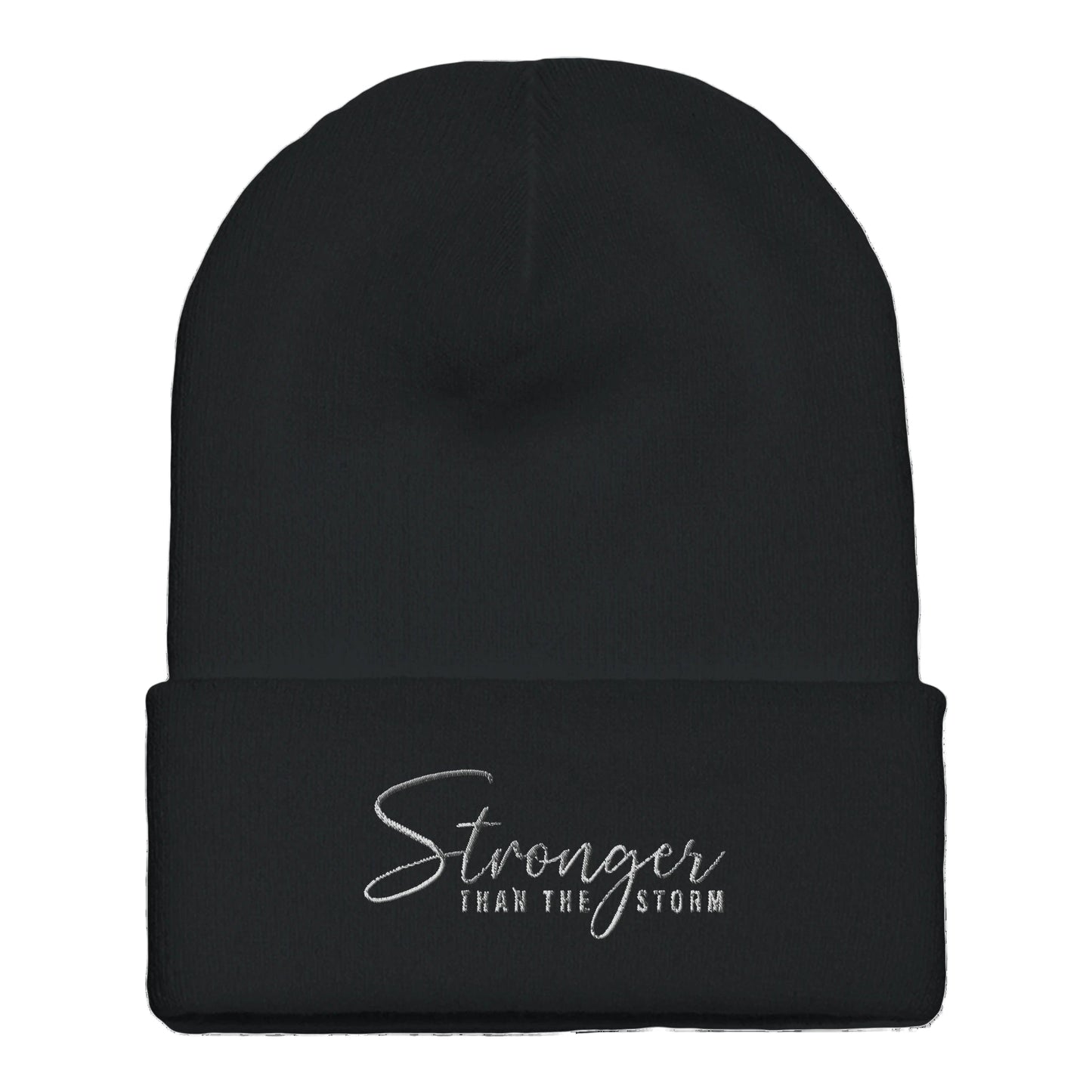 Premium Cuffed "Stronger Than The Storm" Embroidered Beanie - Slay Hoodies