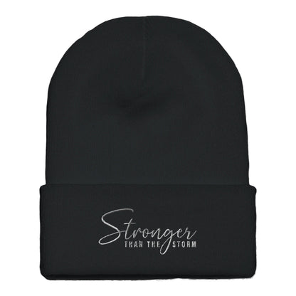 Premium Cuffed "Stronger Than The Storm" Embroidered Beanie - Slay Hoodies
