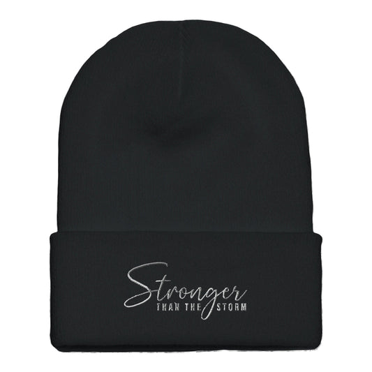 Premium Cuffed "Stronger Than The Storm" Embroidered Beanie - Slay Hoodies