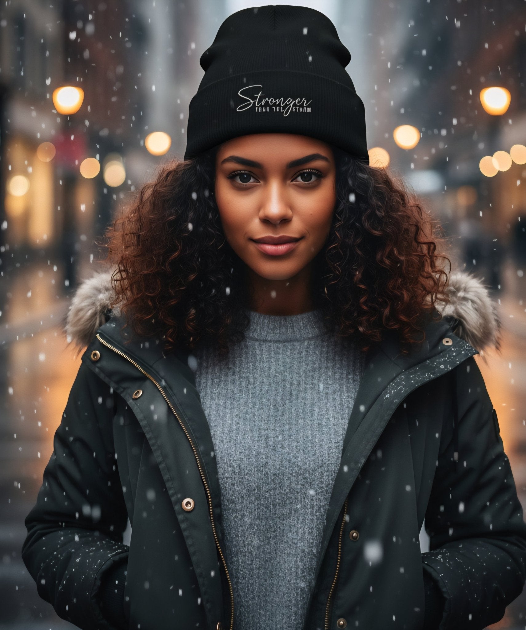 Premium Cuffed "Stronger Than The Storm" Embroidered Beanie - Slay Hoodies