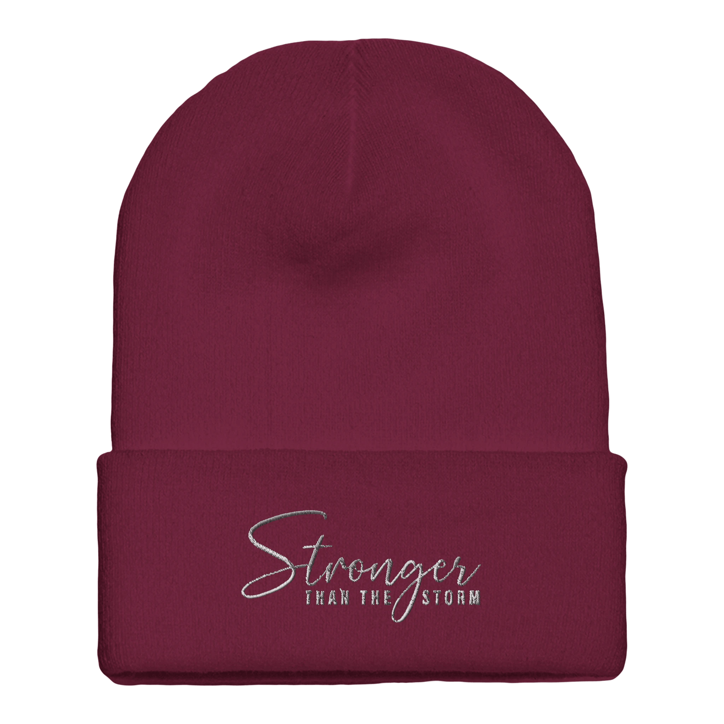 Premium Cuffed "Stronger Than The Storm" Embroidered Beanie - Slay Hoodies
