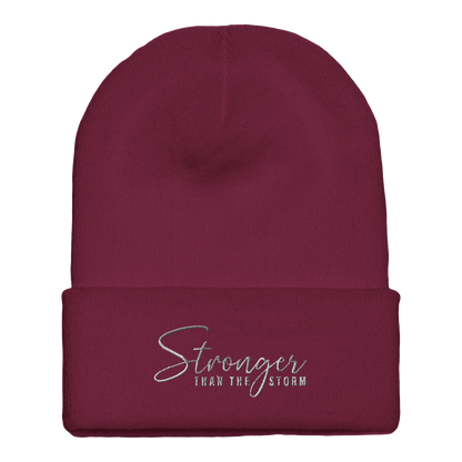 Premium Cuffed "Stronger Than The Storm" Embroidered Beanie - Slay Hoodies