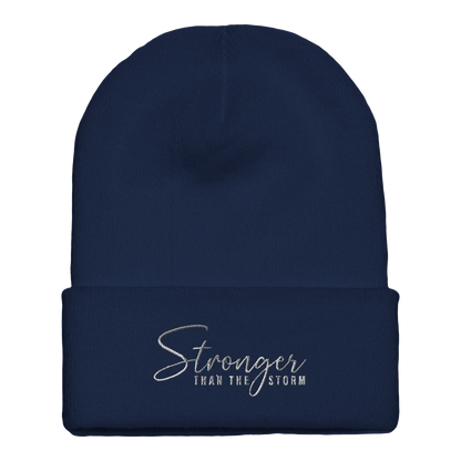 Premium Cuffed "Stronger Than The Storm" Embroidered Beanie - Slay Hoodies