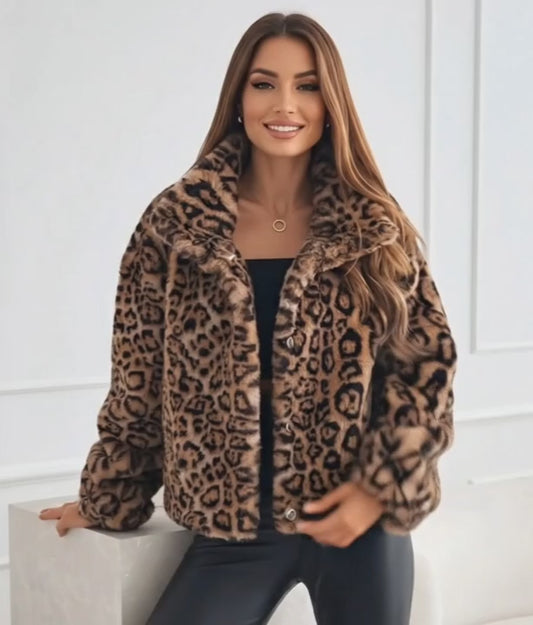 Statement Leopard Print Faux Fur Jacket