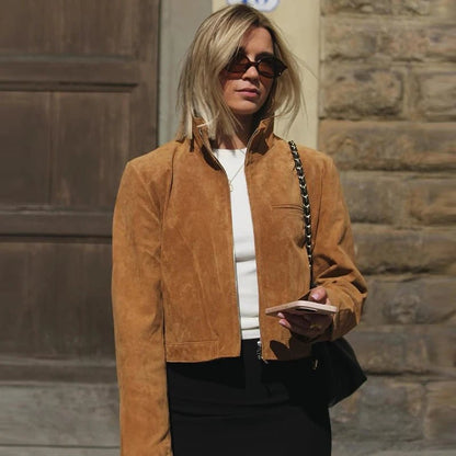 Retro Suede Look Cropped Jacket - Slay Hoodies