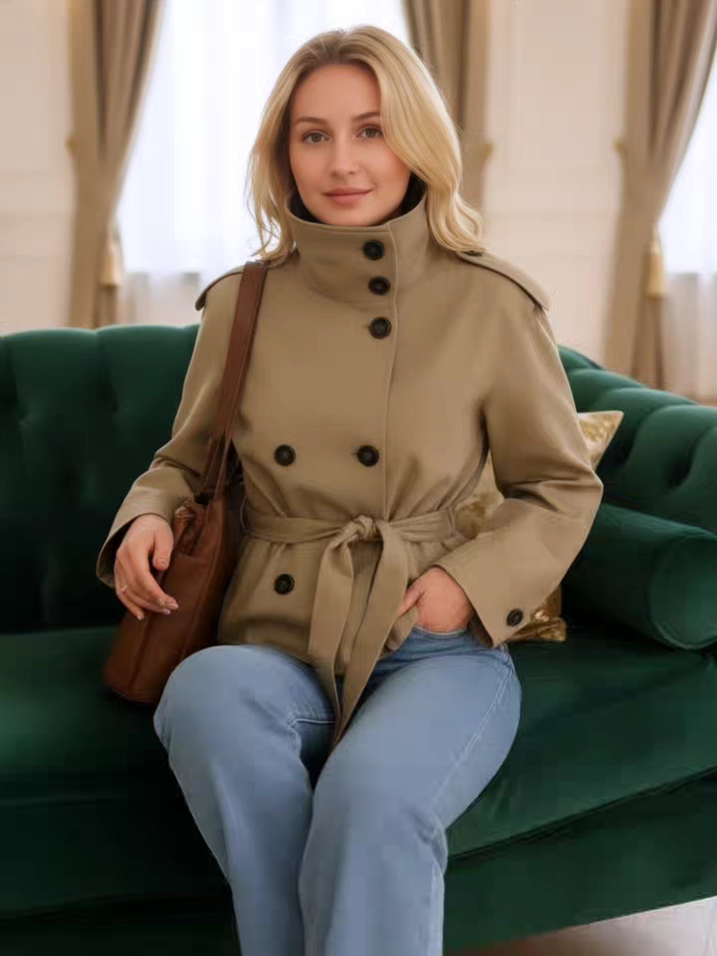 Cropped Double-Breasted Trench Jacket