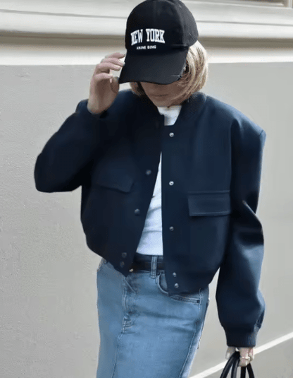 Structured Crop Shoulder Snap Front Bomber Jacket - Slay Hoodies