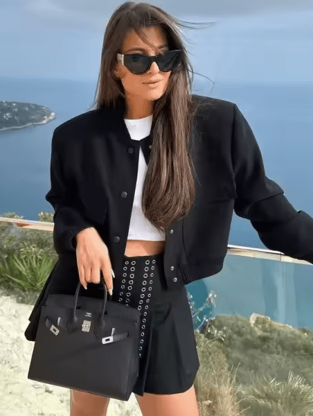 Structured Crop Shoulder Snap Front Bomber Jacket - Slay Hoodies