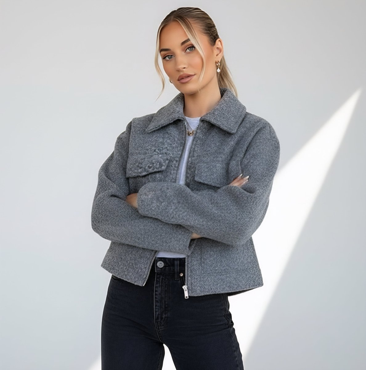 Textured Streetwear Cropped Jacket - Slay Hoodies