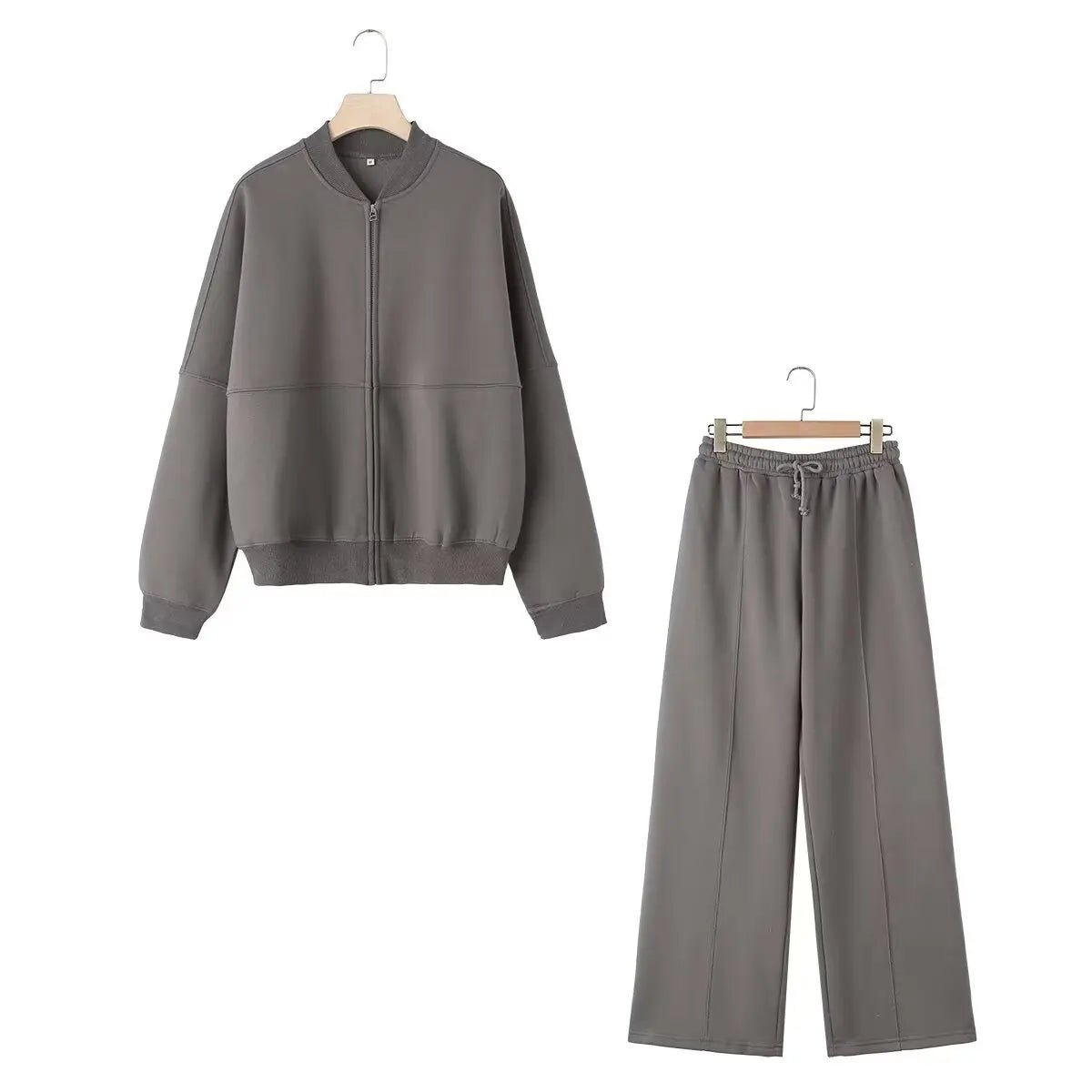 Two - Piece Retro Zip Bomber + High Waist Wide Leg Pants - Slay Hoodies