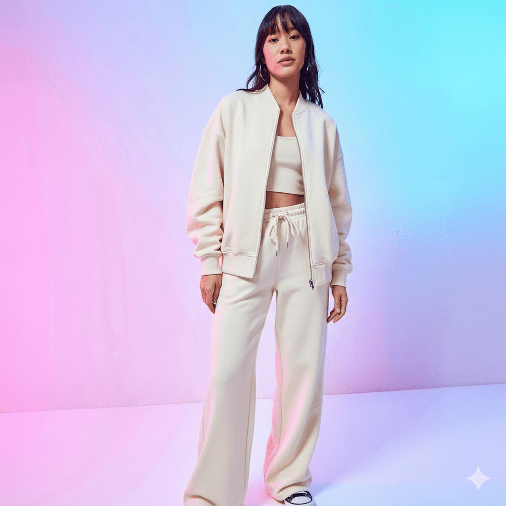 Two - Piece Retro Zip Bomber + High Waist Wide Leg Pants - Slay Hoodies